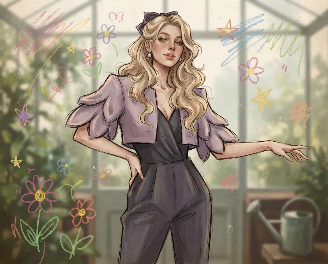 Lavender petal jumpsuit outfit reference