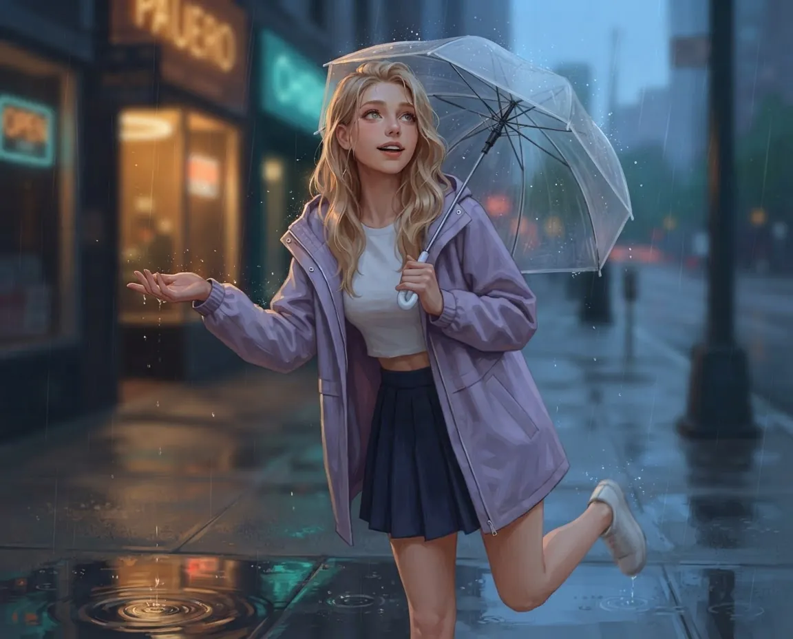 Rain-catching walking pose reference
