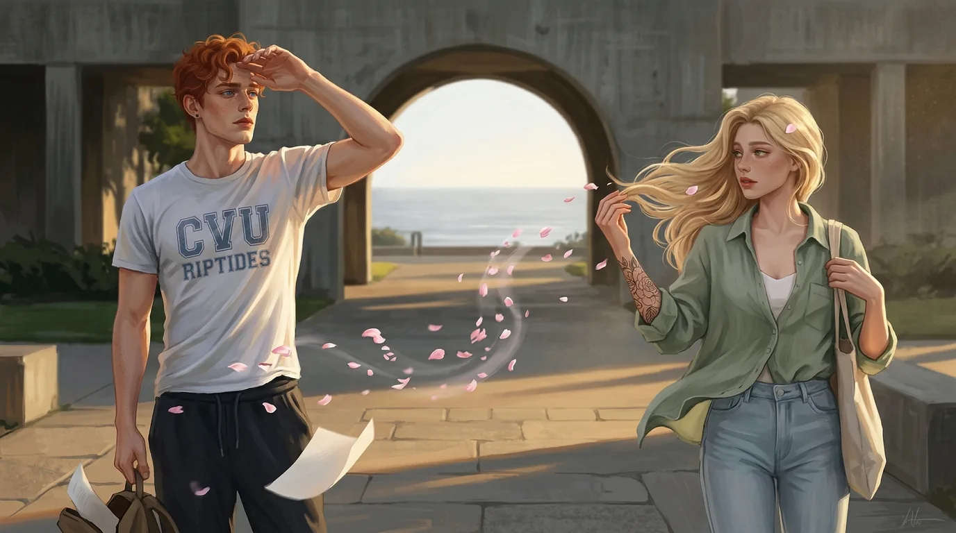 Two characters moving together in a gentle current